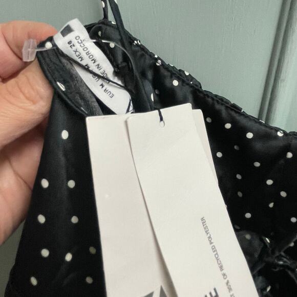 Zara Black Polka Dot Satin Midi Slip Dress Size Medium NEW Strappy Glam - Picture 7 of 8